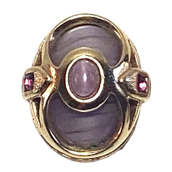 1928 Art Nouveau Inspired Chunky Oval Clip On Earrings Pink Porphyry Glass - Picture 2 of 6